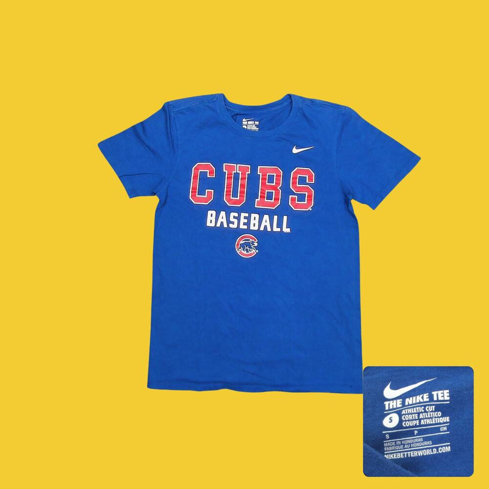Nike Chicago Cubs 2016 T-Shirt Blue Athletic Cap Sleeve Small Blokecore